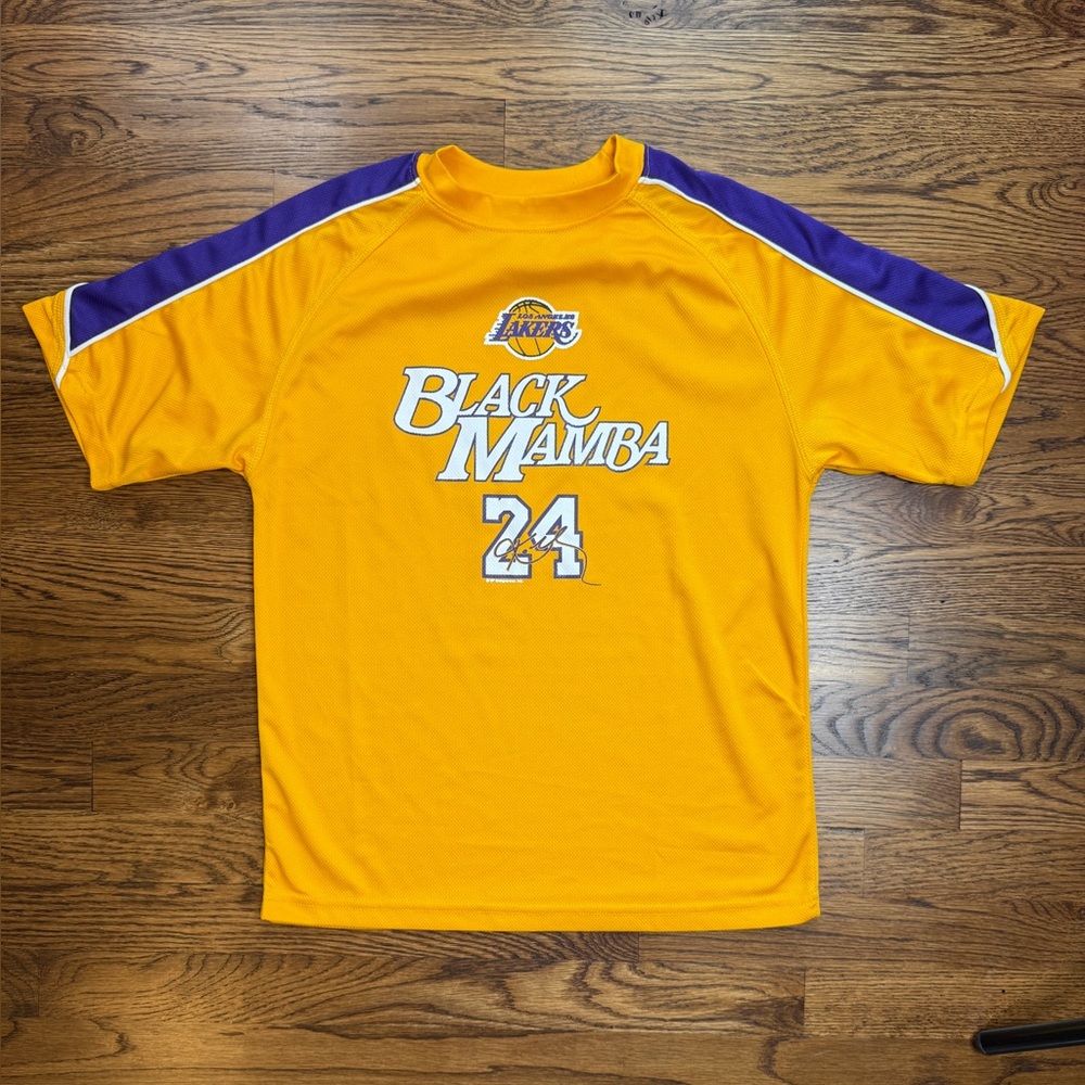 Majestic NBA Kobe Bryant Black Mamba #24 LA Lakers Yellow and Purple Jersey YM